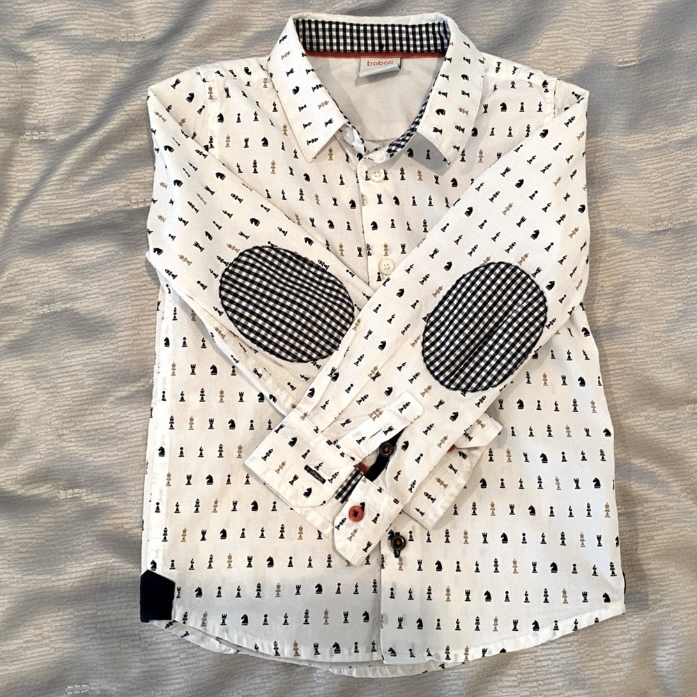 BABOLI White Cotton Chess Print Shirt with Checkered Elbow Patches